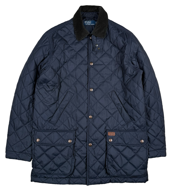 Ralph Lauren Navy Corduroy Collar Diamond Quilted Jacket - Small