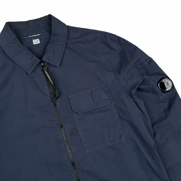 CP Company Navy Cotton Lens View Zipped Overshirt - Medium