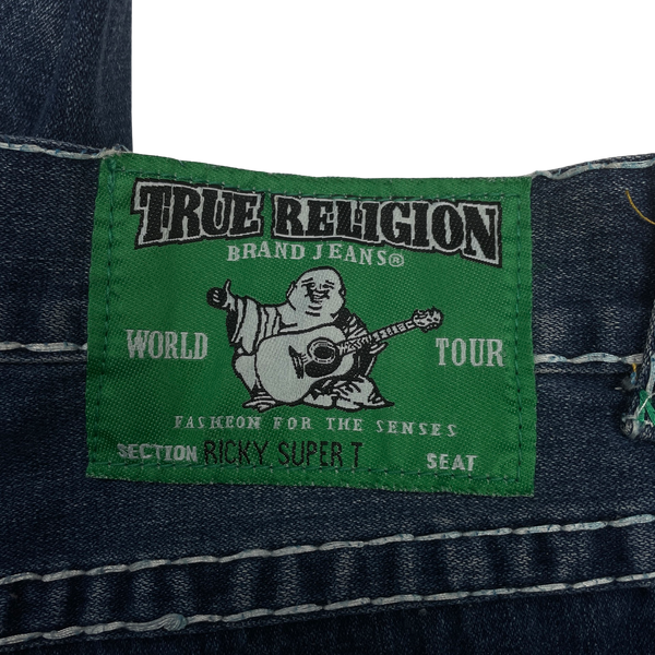 True Religion Blue Contrast Stitch Ricky Super T Jeans - Large
