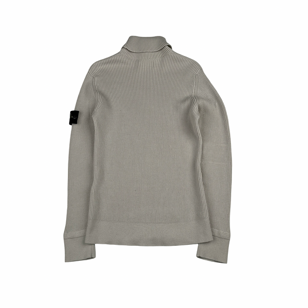 Stone Island 2023 Beige Turtle Neck Ribbed Wool Jumper - Small