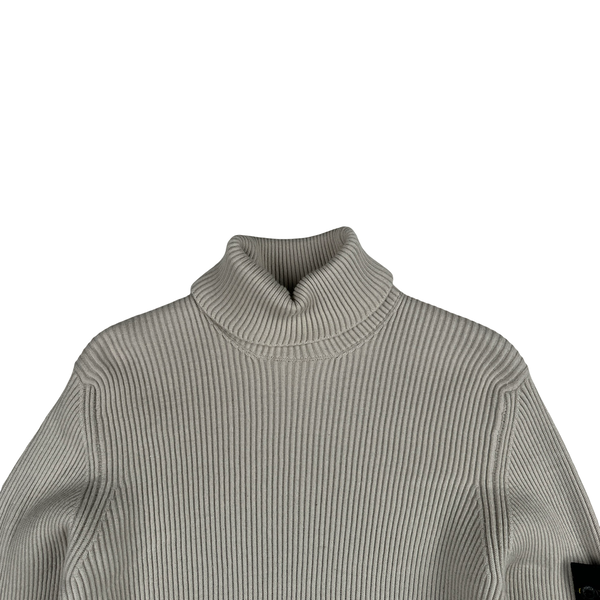 Stone Island 2023 Beige Turtle Neck Ribbed Wool Jumper - Small