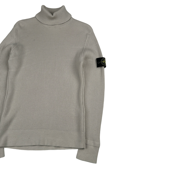 Stone Island 2023 Beige Turtle Neck Ribbed Wool Jumper - Small