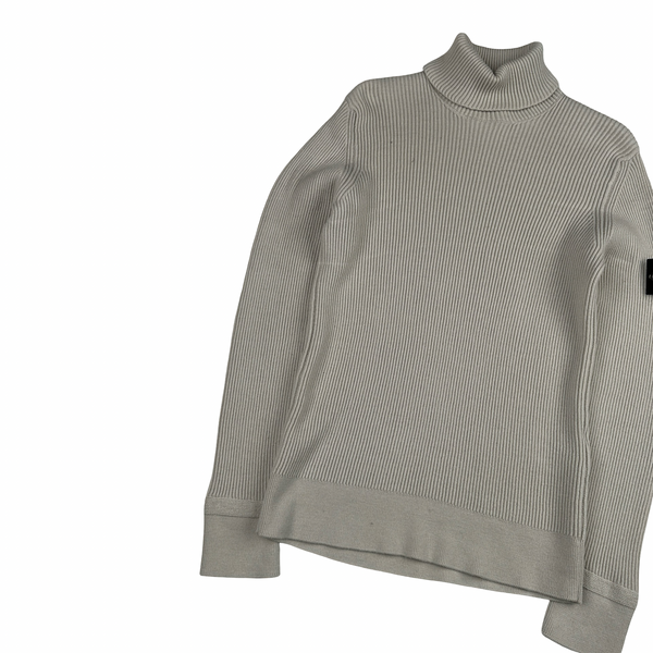 Stone Island 2023 Beige Turtle Neck Ribbed Wool Jumper - Small