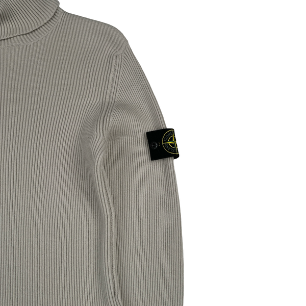 Stone Island 2023 Beige Turtle Neck Ribbed Wool Jumper - Small