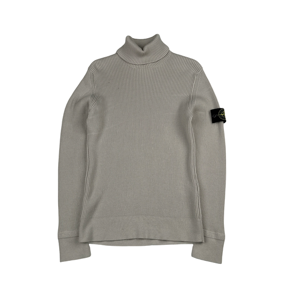 Stone Island 2023 Beige Turtle Neck Ribbed Wool Jumper - Small