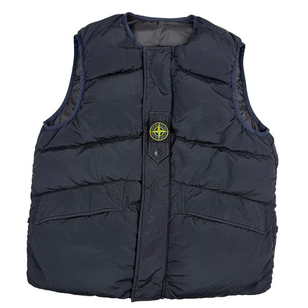 Stone Island 2024 Black Reversible Down Embroidered Spellout Gilet - Medium