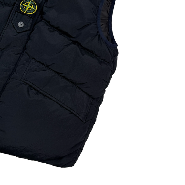 Stone Island 2024 Black Reversible Down Embroidered Spellout Gilet - Medium