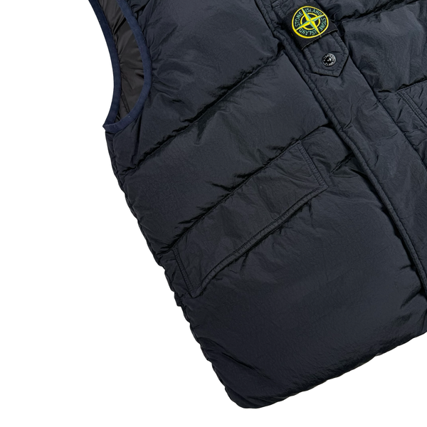 Stone Island 2024 Black Reversible Down Embroidered Spellout Gilet - Medium