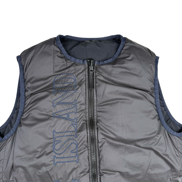 Stone Island 2024 Black Reversible Down Embroidered Spellout Gilet - Medium