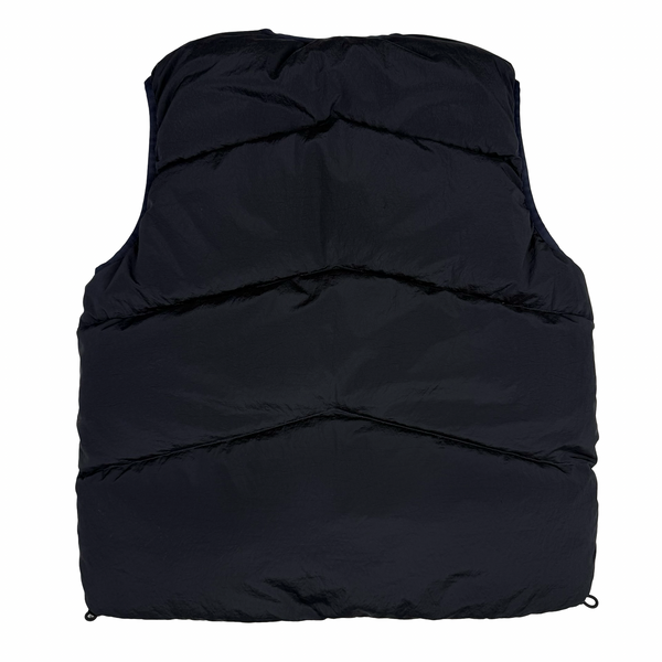 Stone Island 2024 Black Reversible Down Embroidered Spellout Gilet - Medium