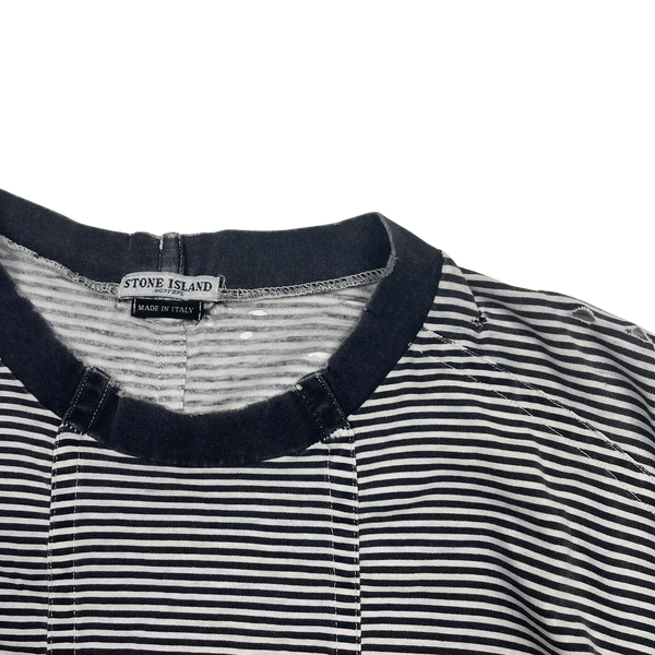 Stone Island Vintage Early 2000s White & Navy Striped T Shirt - Large
