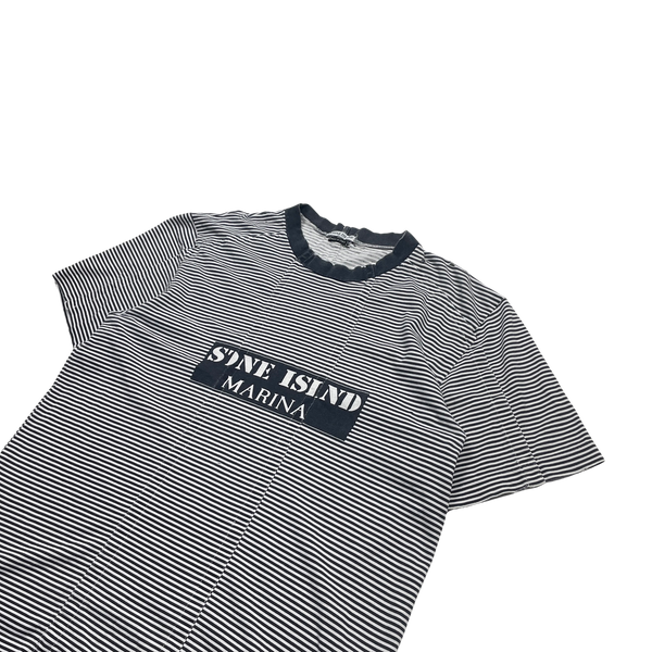 Stone Island Vintage Early 2000s White & Navy Striped T Shirt - Large