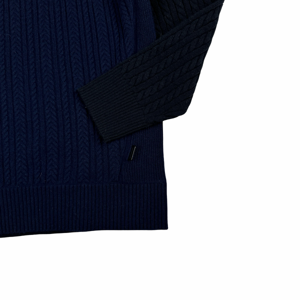 Burberry Navy/Black Cashmere Cable Knit Jumper - Large