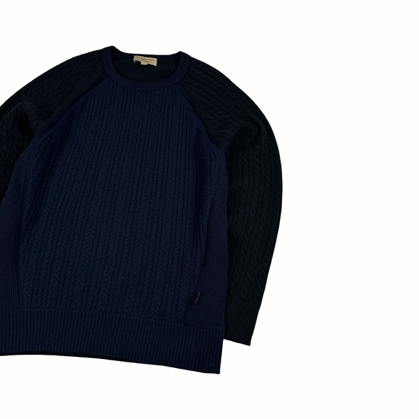Burberry Navy/Black Cashmere Cable Knit Jumper - Large