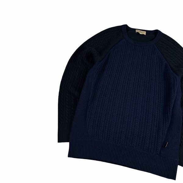 Burberry Navy/Black Cashmere Cable Knit Jumper - Large