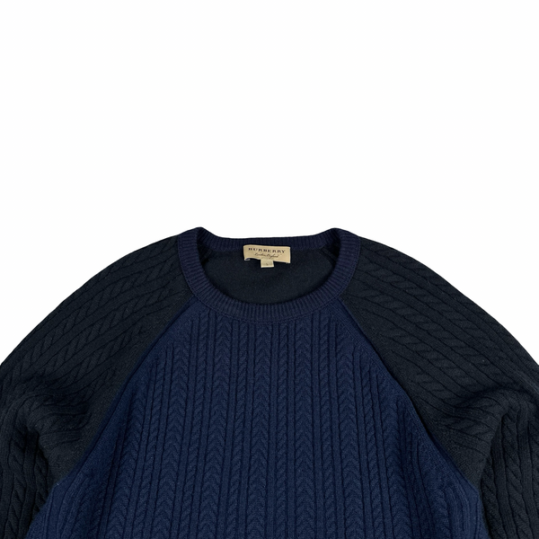 Burberry Navy/Black Cashmere Cable Knit Jumper - Large