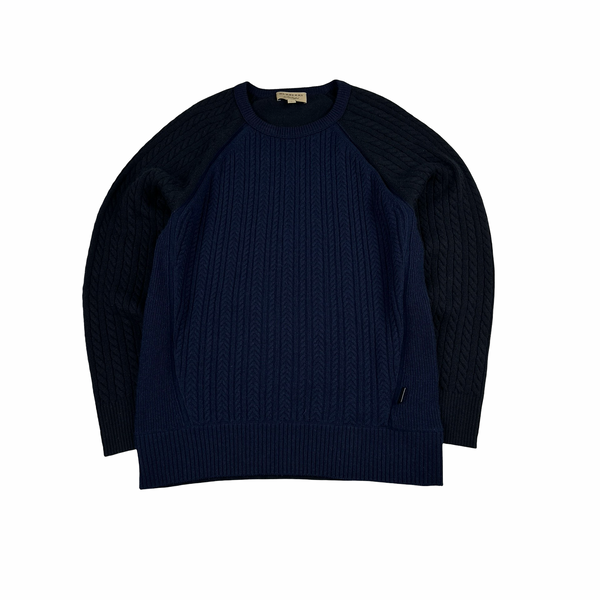Burberry Navy/Black Cashmere Cable Knit Jumper - Large