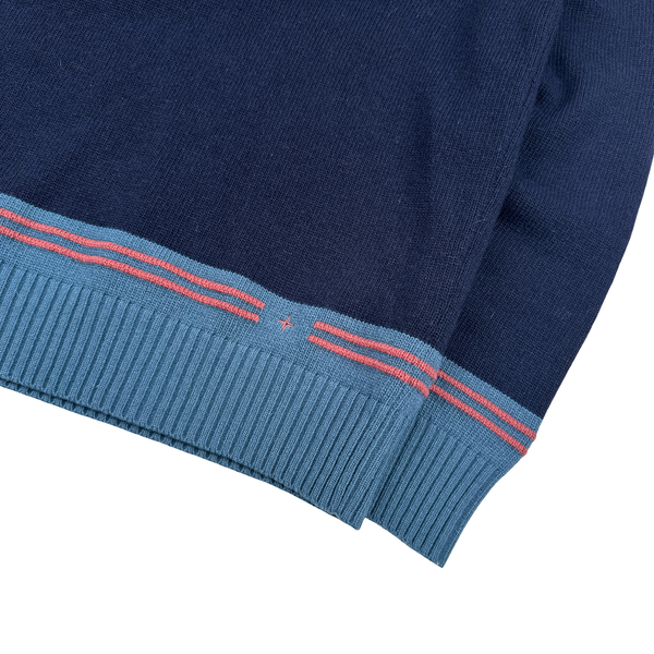 Stone Island 2021 Spellout Backprint Navy Wool Knit Crewneck - Medium