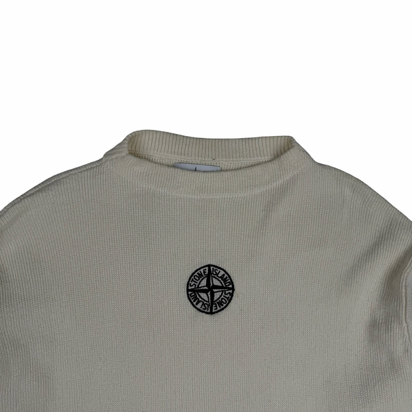 Stone Island 2022 Cream Knit Spellout Boat Neck Knit Jumper - Medium