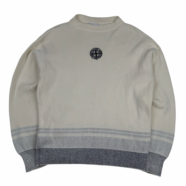 Stone Island 2022 Cream Knit Spellout Boat Neck Knit Jumper - Medium