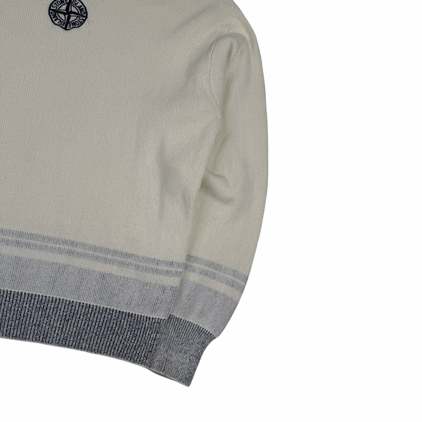 Stone Island 2022 Cream Knit Spellout Boat Neck Knit Jumper - Medium