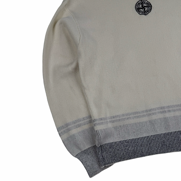 Stone Island 2022 Cream Knit Spellout Boat Neck Knit Jumper - Medium
