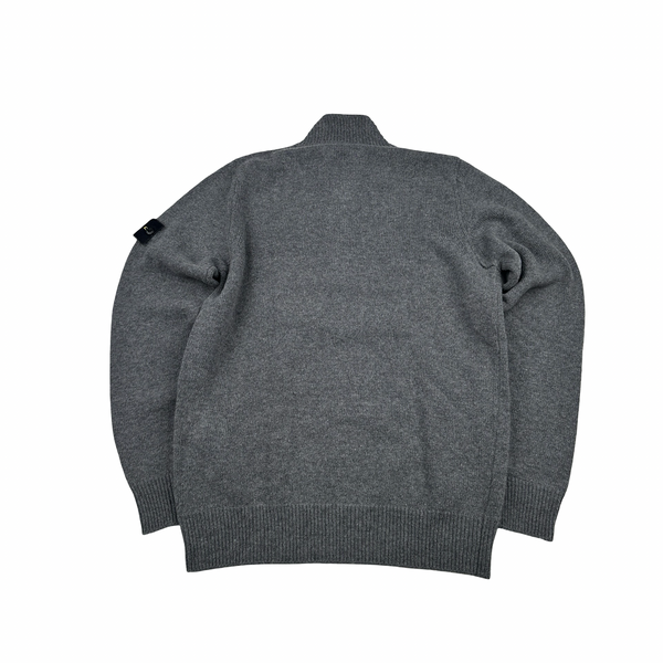 Stone Island 2025 Grey Quarter Buttoned Lambswool Organic Knit Jumper - Medium