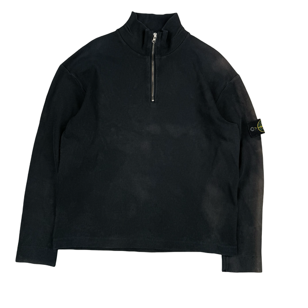 Stone Island Vintage 2002 Black Cotton Blend Quarter Zip Jumper - Medium