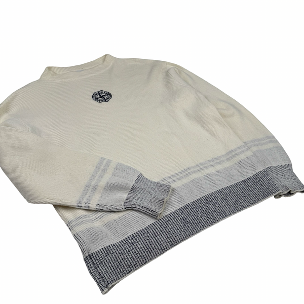 Stone Island 2022 Cream Knit Spellout Boat Neck Knit Jumper - Medium