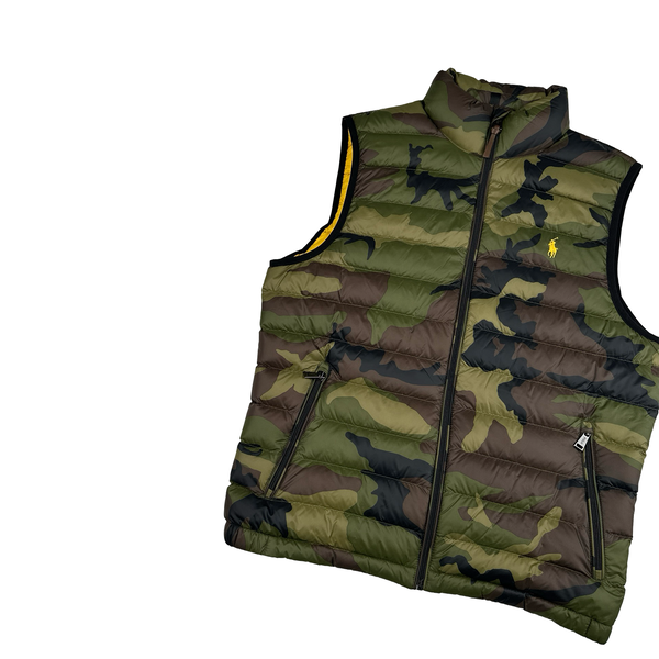 Ralph Lauren Khaki Camo Down Puffer Gilet - Small