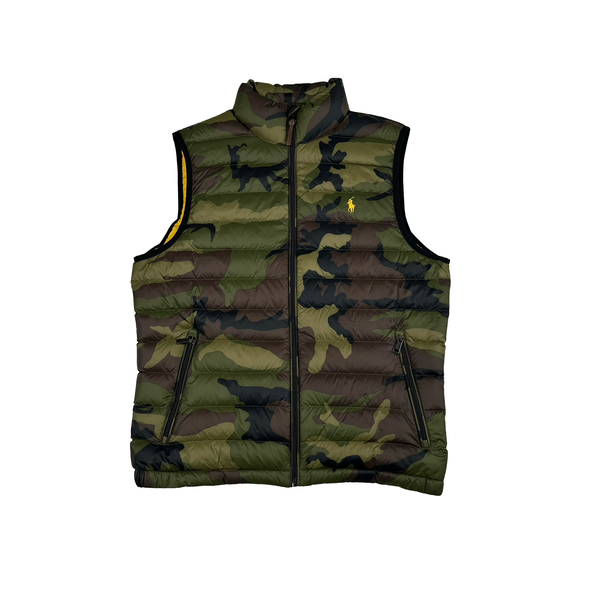 Ralph Lauren Khaki Camo Down Puffer Gilet - Small