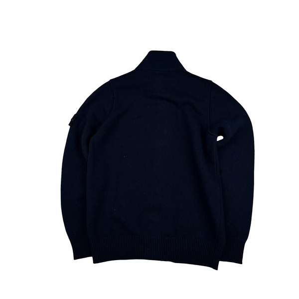 Stone Island 2024 Navy Wool Knit Buttoned Jumper - Medium