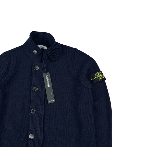 Stone Island 2024 Navy Wool Knit Buttoned Jumper - Medium