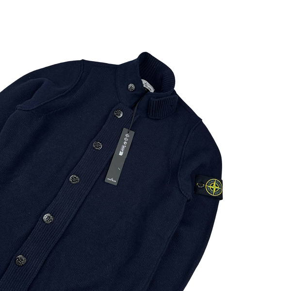 Stone Island 2024 Navy Wool Knit Buttoned Jumper - Medium