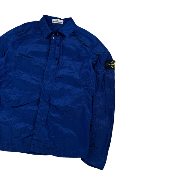 Stone Island Blue Nylon Metal Shimmer Overshirt - Medium