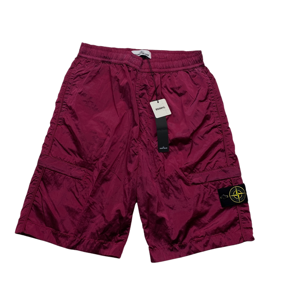 Stone Island 2022 Burgundy Nylon Metal Loose Fit Cargo Shorts - 31"