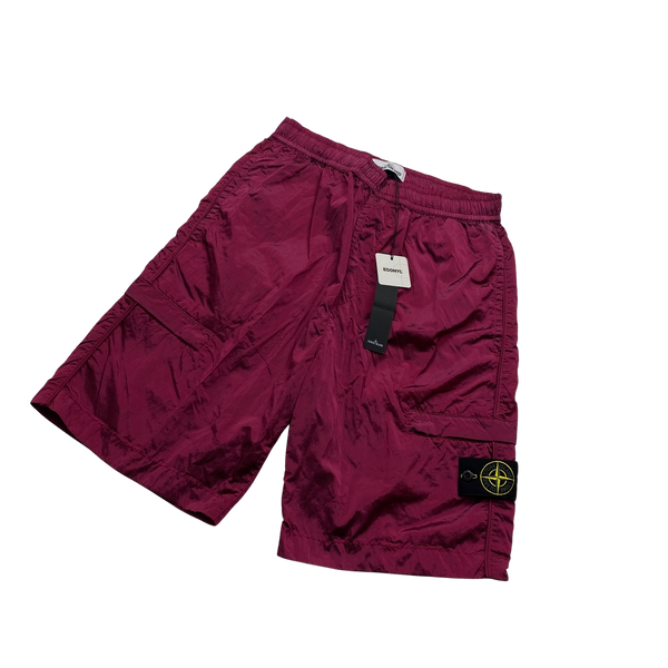 Stone Island 2022 Burgundy Nylon Metal Loose Fit Cargo Shorts - 31"