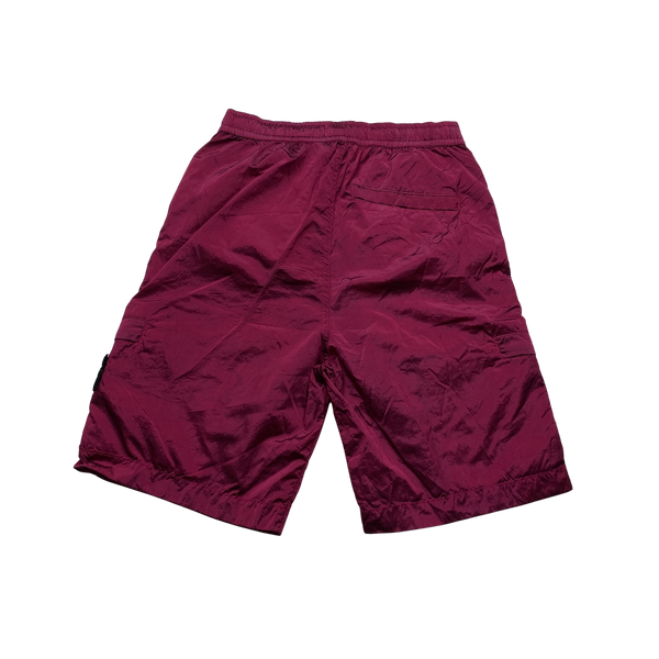 Stone Island 2022 Burgundy Nylon Metal Loose Fit Cargo Shorts - 31"