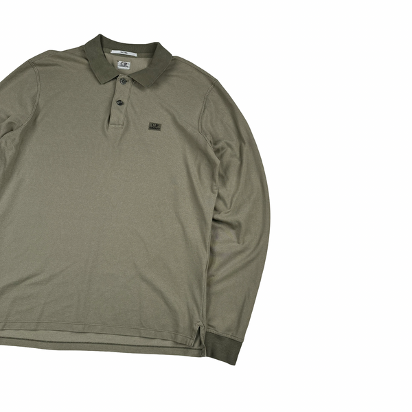 CP Company Tacting Khaki Cotton Blend Longsleeve Polo Shirt - Large
