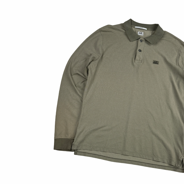 CP Company Tacting Khaki Cotton Blend Longsleeve Polo Shirt - Large