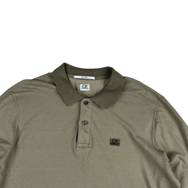 CP Company Tacting Khaki Cotton Blend Longsleeve Polo Shirt - Large