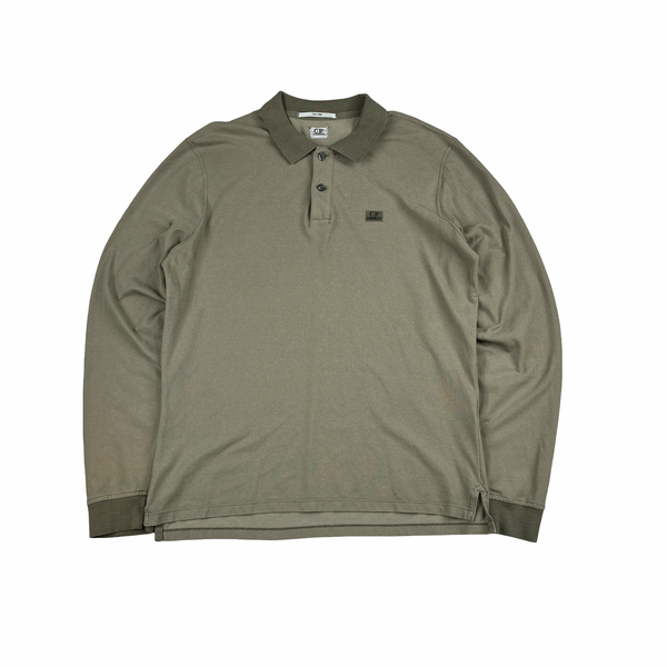 CP Company Tacting Khaki Cotton Blend Longsleeve Polo Shirt - Large