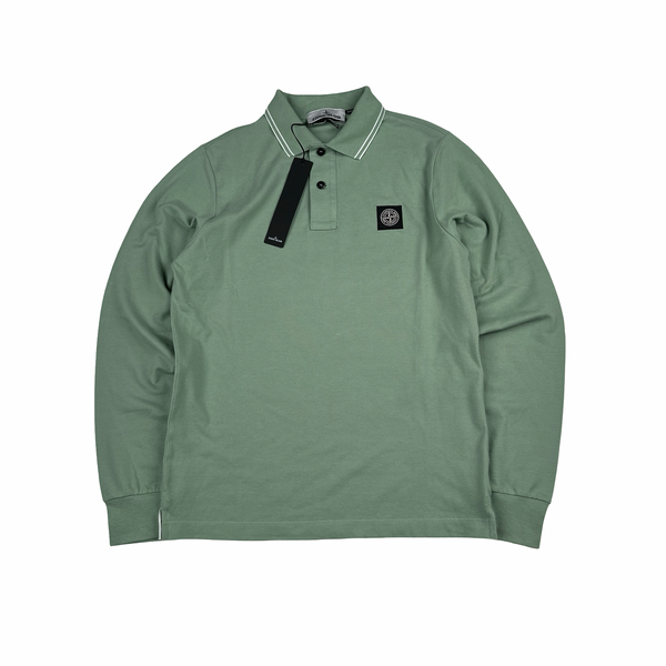 Stone Island 2022 Green Polo Longsleeve Shirt - Small