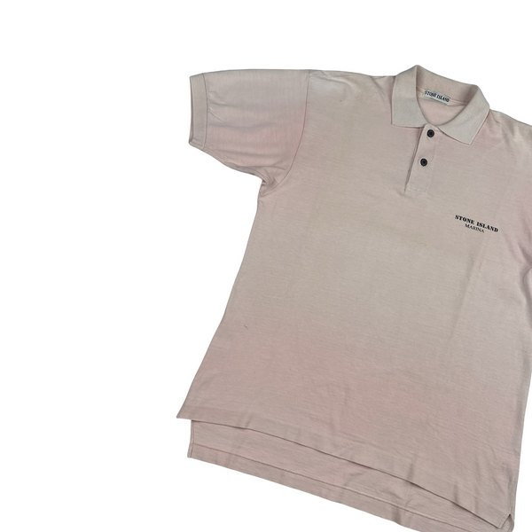 Stone Island 80's Marina Spellout Vintage Pink Cotton Polo Shirt - Large