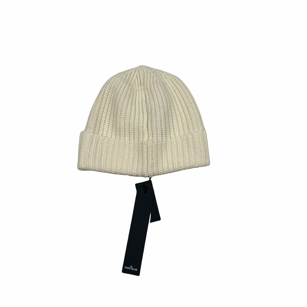 Stone Island 2023 White Lana Wool Beanie Hat
