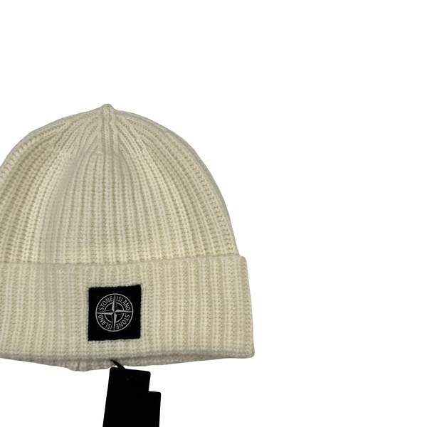 Stone Island 2023 White Lana Wool Beanie Hat