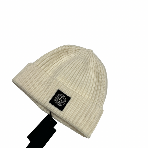 Stone Island 2023 White Lana Wool Beanie Hat