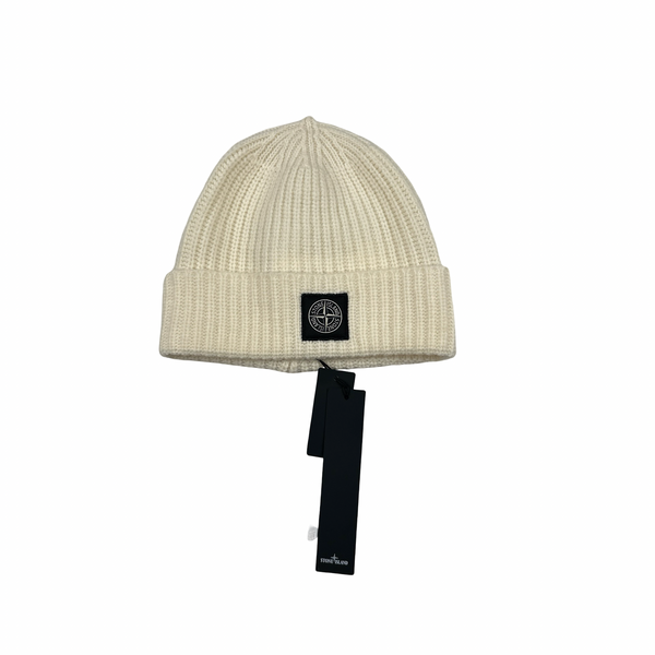 Stone Island 2023 White Lana Wool Beanie Hat