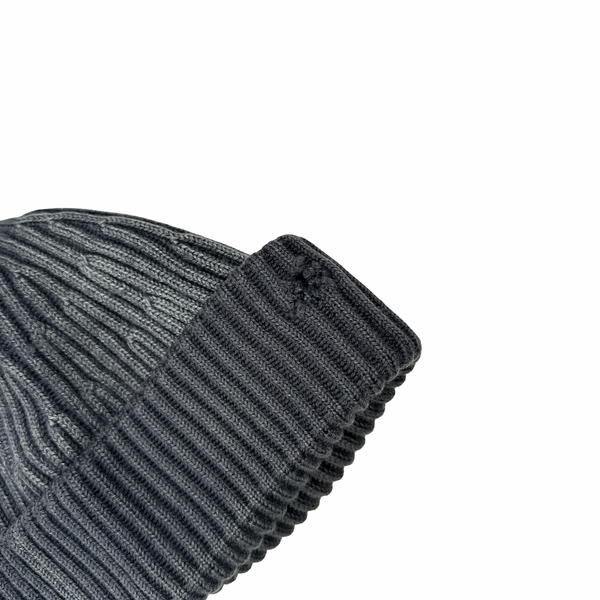 Stone Island 2011 Two Tone Grey Ribbed Wool Patch Beanie