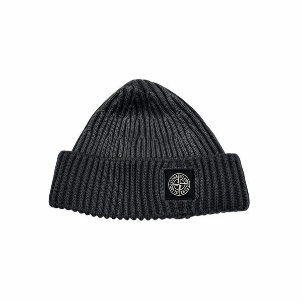 Stone Island 2011 Two Tone Grey Ribbed Wool Patch Beanie